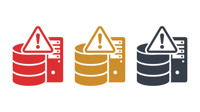 Database server icons display a warning symbol to indicate critical system errors or potential data loss risks for network administrators.