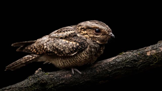 nightjar close up isolated on black background video