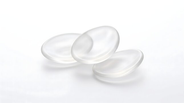 Three transparent glass spheres arranged on a white studio background with transparent balls abstract shapes clear glass geometric objects