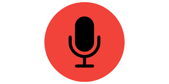Large red circular icon representing microphone broadcast or recording functionality for user interface use.