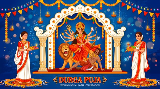 Celebrating the divine feminine a vibrant depiction of goddess durga during the auspicious durga puja festival