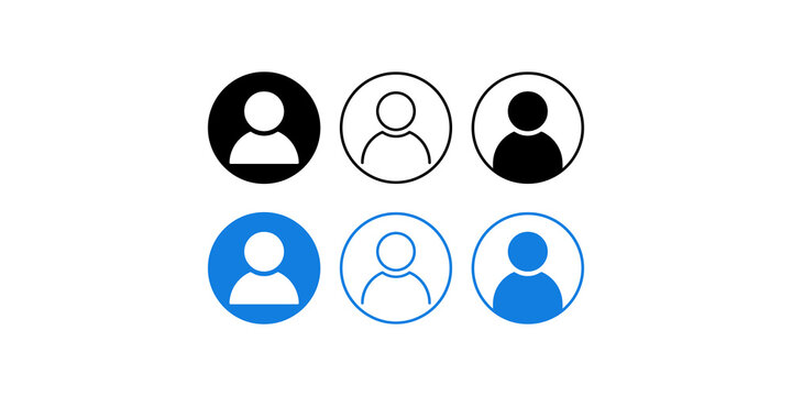 User avatar profile icons in circle frames with outline and solid blue and black colors for social networks.