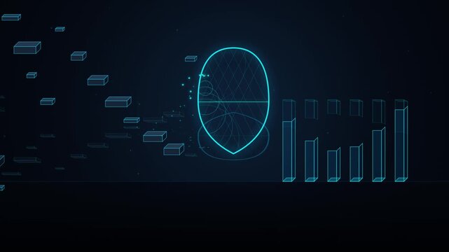 Blue Digital Face Scan with Futuristic Data Graphs and Network Connections