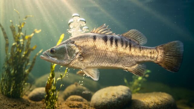 nile perch fish close up underwater at morning light in lake victoria uganda video