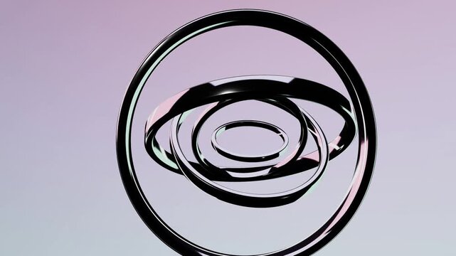 3D metallic gimbal gyroscope rotating rings abstract animation loop 4K