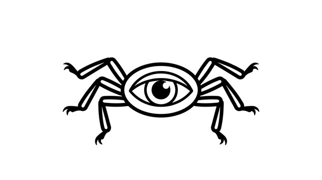 Surreal insect creature with a giant eye line art