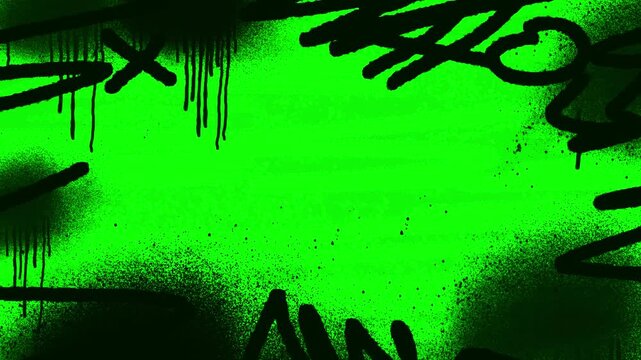 Acid green street art background. Looped graffiti spray paint overlay with black marker texture