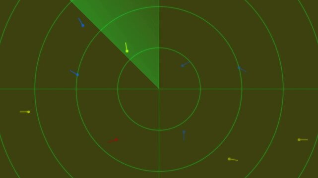 Animated green radar screen sweeping and detecting targets