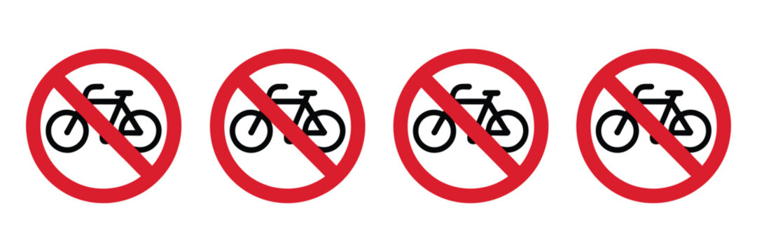 No parking vector signs, prohibited parking, no bicycle symbols, red circle warning, traffic restriction, road safety, prohibition, regulatory signage