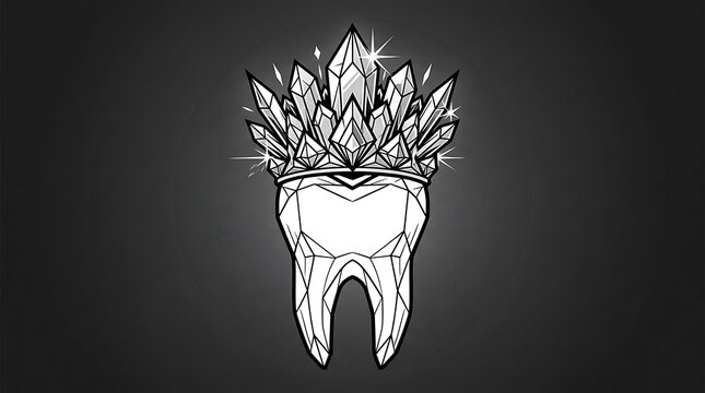 Geometric low poly tooth with sparkling crystal gemstone crown