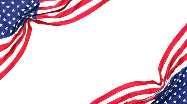 Waving american flag border frame isolated on transparent background