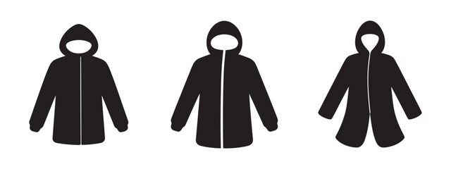 Black hooded jacket icon set, raincoat vector silhouettes and winter coat graphics for clothing fashion apparel and outerwear design   © Arif Mia 1