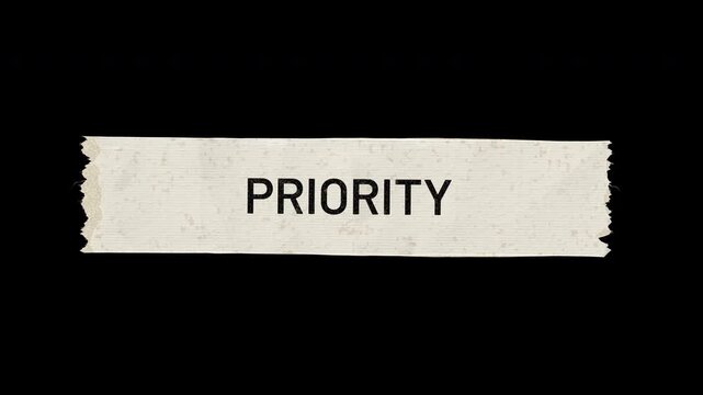White torn masking tape with the word priority revealed on transparent  background