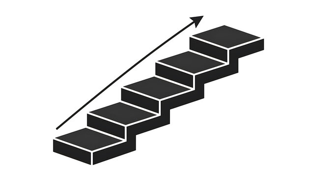 Isometric stairs with upward pointing arrow symbol