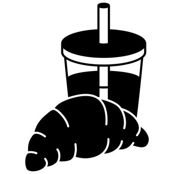 Disposable Drink Cup with Straw and Croissant Icon