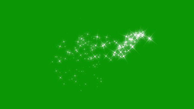 Magical glitter trail line animation, sparkling stars shine animation, doodle cartoon on green screen glitter burst effect, blinking cartoon stars, Magic sparkles glitter line stars. 4k seamless loop
