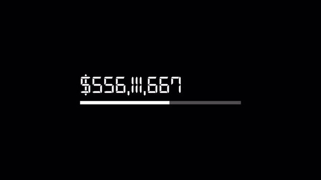 dollar number counter animation 0 to 1,000,000,000 with alpha channel, dollar counter upto one billion with dollar sign black background, animated $1,000,000,000 dollar , USD counting number animation
