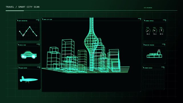 Futuristic sci-fi deep space telemetry HUD interface with radar, data charts, graphs, and digital control panels for tech and gaming projects.