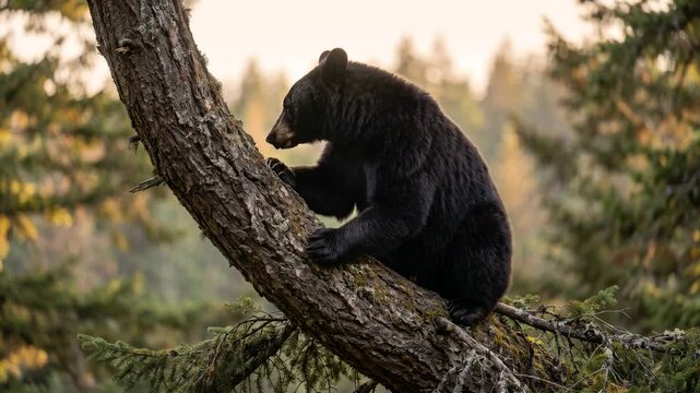 north american black bear on a tree close up at morning light in great smoky mountains tennessee north carolina usa video