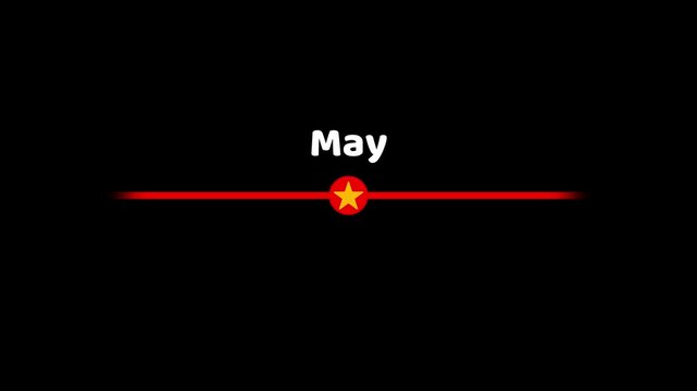 month calendar scrolling text animation yearly timeline on transparent background Documentary Lower Third Date Indicator,Clean Modern Calendar Timeline UI on black background. 4K