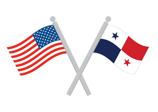 United States and Panama Crossed Flags on Flagpoles