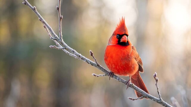 northern cardinal close up at morning light in chattahoochee river georgia usa video