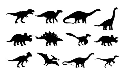 Fototapeta premium Twelve distinct dinosaur silhouettes arranged in a grid for educational and scientific presentations