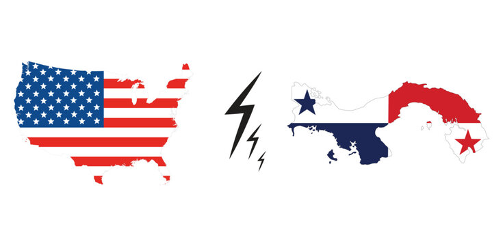 United States and Panama Map Flags with Lightning Symbol. USA vs Panama map