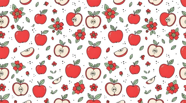 seamless pattern with red apples