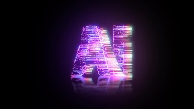 AI letters animation of glowing symbols in computer science world, 4k abstract artificial intelligence tech animated template