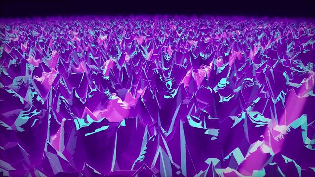 Abstract neon purple low poly mountain landscape 3D animation loop