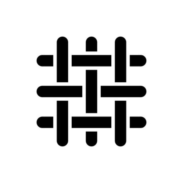 Vector line textile icon. Minimal black weave symbol. Fabric, cloth, material, thread interlacing emblem. Simple geometric lattice label, sewing tag, tailor shop, fashion industry sign.