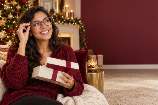 World Sight Day woman enjoying new glasses gift at Christmas