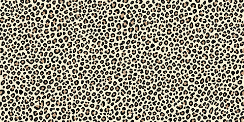 A seamless leopard print pattern features irregular black rosettes on a light beige background creating a wild aesthetic animalprint cheetah jaguar feline spots © Tapas