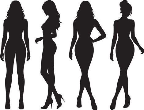 Premium Adult Female Full-Body Pose Silhouettes &ndash; Elegant Fashion Model, Standing & Dynamic Figure Vector Collection
