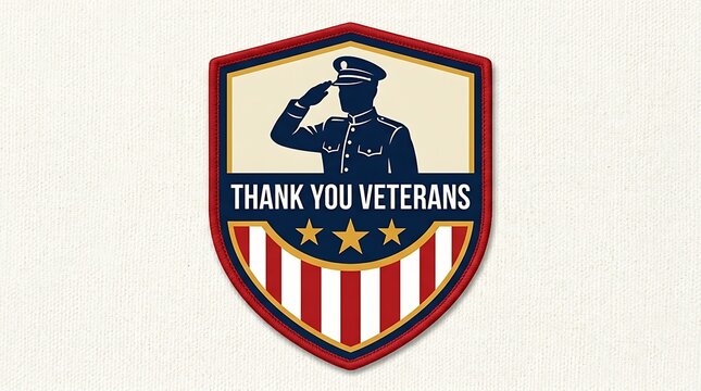 Honoring american veterans with a patriotic shield and saluting soldier