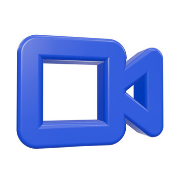 Glossy Blue 3D Video Camera Icon Symbol