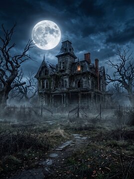 Haunted Mansion Under Full Moon