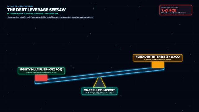 Conceptual Representation of Financial Debt Leverage and Risk Management Showing a Seesaw Balancing Assets and Liabilities to Illustrate Business Stability and Economic Strategy in Investment