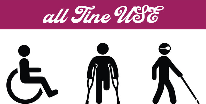 Set of black disability and accessibility icons on a white background