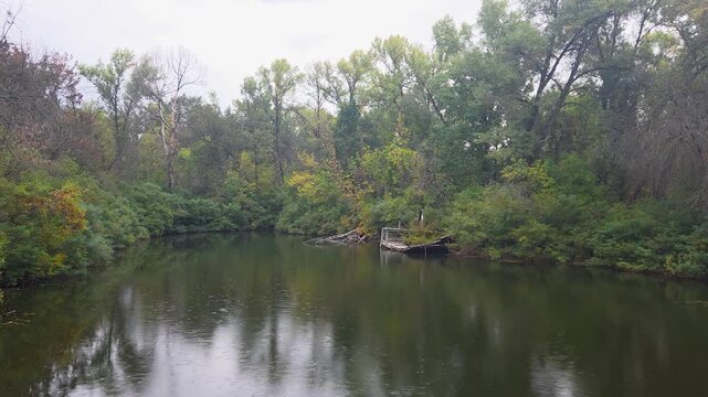 Old Wooden Pier Lake Rain Trees Autumn Water Nature Overcast Landscape Calm Forest Tranquil