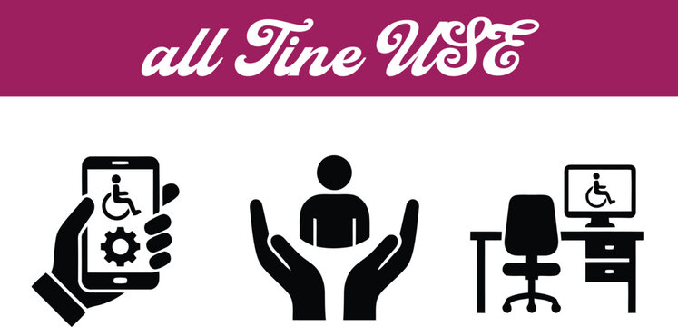 Accessibility icons set featuring wheelchair symbol for digital and office use