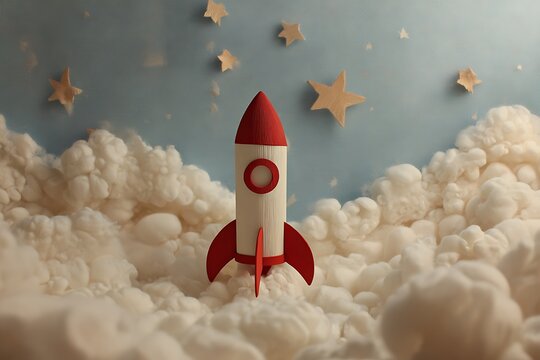cardboard rocket in the sky