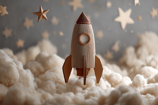 cardboard rocket in the sky