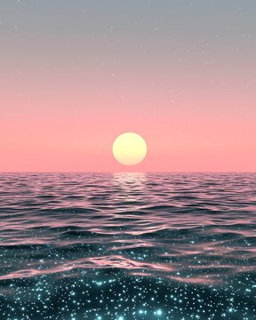Serene Sunset Over Gentle Ocean Waves at Dusk Evolving Sci-Fi Landscapes
