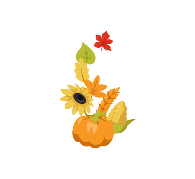 Thanksgiving autumn harvest pumpkin and sunflower bouquet vector