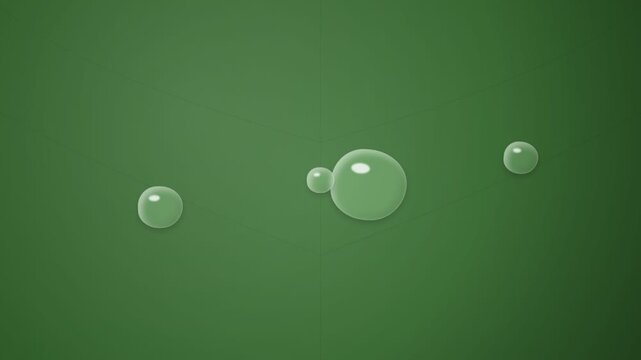 Minimalist 2D Animation of Water Droplets on Green Background.