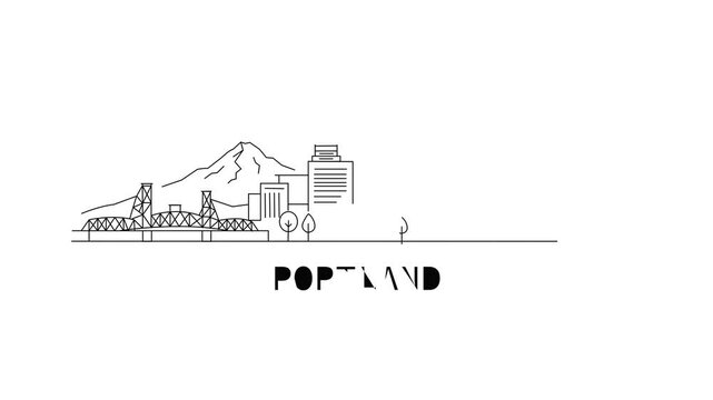 Simple line art shows Portland's skyline