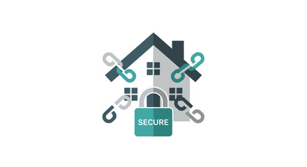 Fototapeta premium Home Security and Protection Concept Illustration with House Icon, Padlock, and Chains on White Background