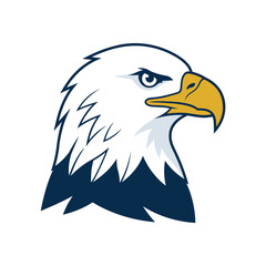 Fototapeta premium Bald eagle head profile vector illustration with sharp golden beak and fierce eyes facing right on white background